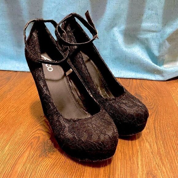 A.CO Black Lace Platform  Wedge Shoes Size 39 - Picture 2 of 8